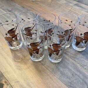 7 Libbey Sportsman 12 oz. Highball Glasses Featuring Canadian Geese Design Vinta